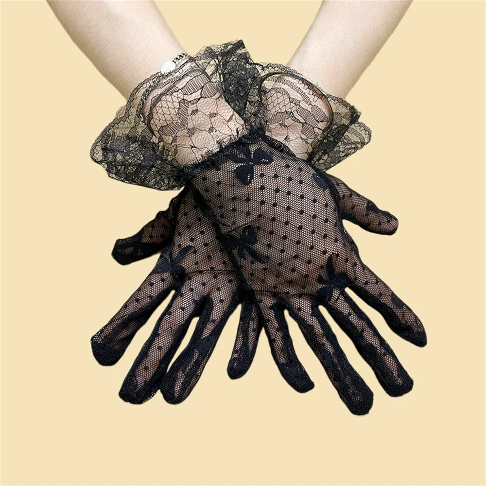 Japanische weiche Mädchen schwarz weiß Spitze Handschuhe Mädchen Gothic Lolita Mesh Bogen Blume Spitze Handschuhe süße Armband Dienst mädchen Cosplay Schmuck