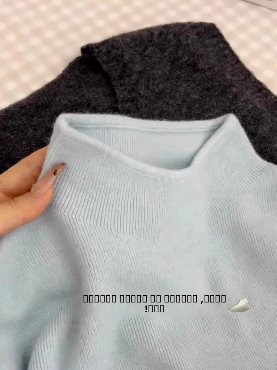 

Women's Slim Fit Long Sve Knitted Sweater Soft Fufu Milk Blue f High Collar Base irt Autumn Inner Wear Commute Sle