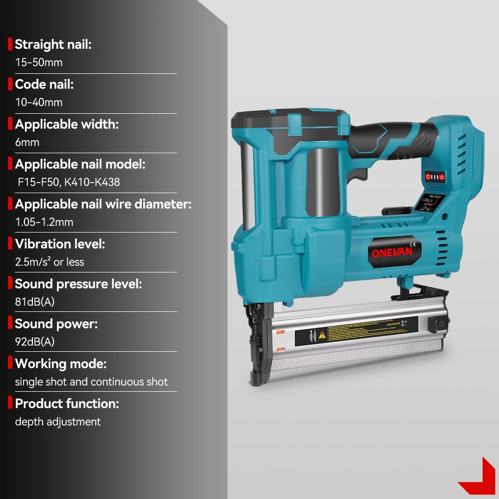 ONEVAN 2in1 Brushless Electric Nail Gun Depth Adjustment Nailer Stapler F15-F50 Furniture Staple Gun For Makita 18V Battery Pin