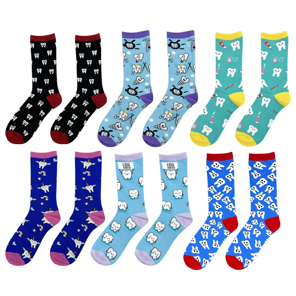 1Pair Cute Tooth Art Pattern Socks Breathable Comfortable Men Women Sports Stockings Printed Kawaii Funny Hosiery Dentistry Gift - Image 5