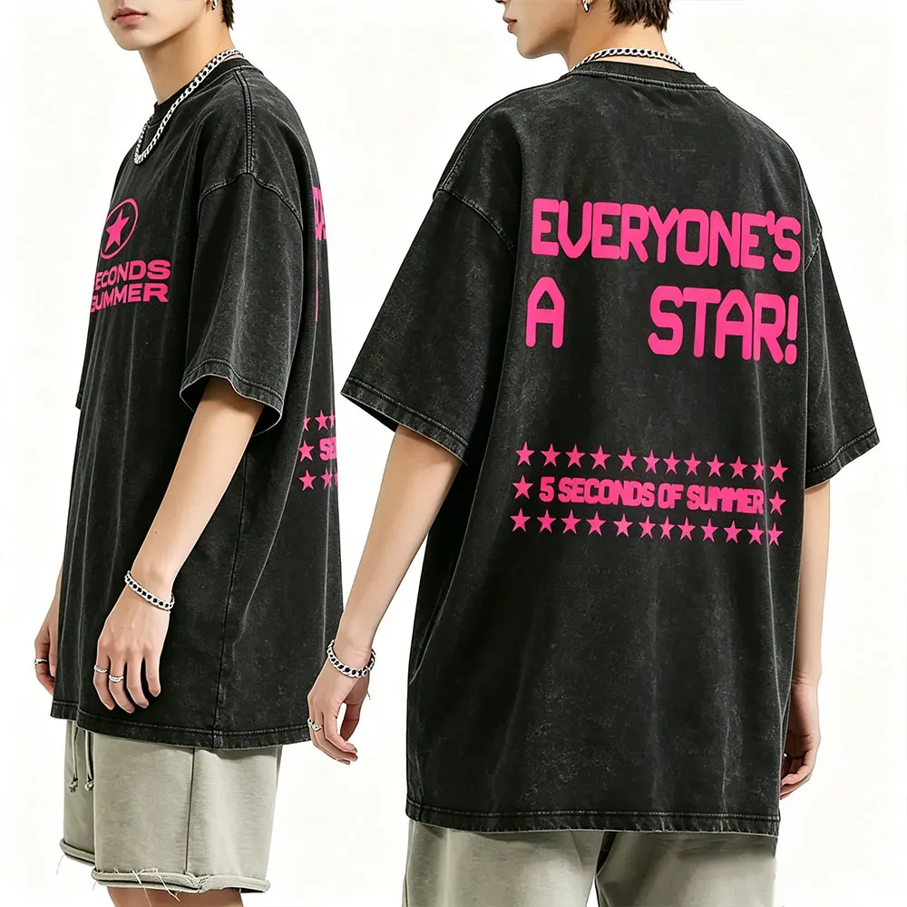 

Washed Vintage Punk Rock Band 5 Seconds of Summer T-shirt Everyone's A Star Album 2026 T-shirts Men Women Hip Hop Gothic T Shirt