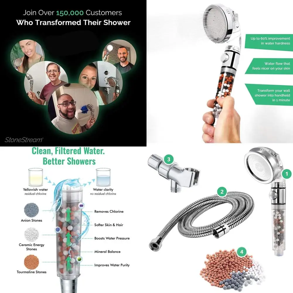 

High-Purity Handheld Shower with 3 Spray Modes, Hose, Wall Mount, and Replacement Beads