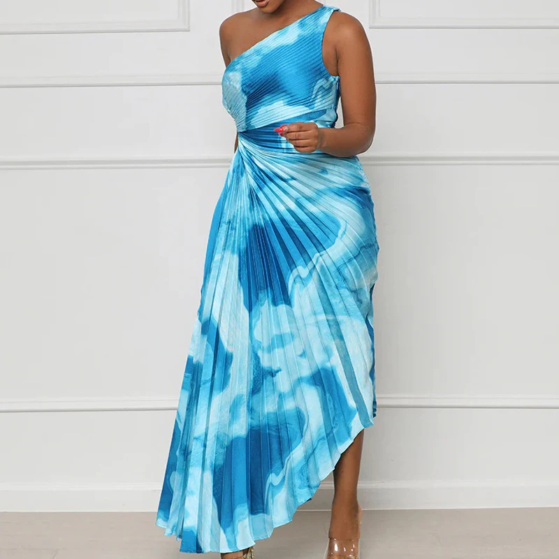 Robe de soirée longue plissée pour femmes, robes de club de vacances de plage, imprimé tie and dye, initié à la fibre, 2024