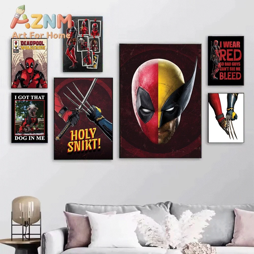 2D Flat Posters & Prints,Deadpool And Wolverine Marvel Superhero Comic Canvas Wall Art,2D Flat Frameless Print,Home Decor for