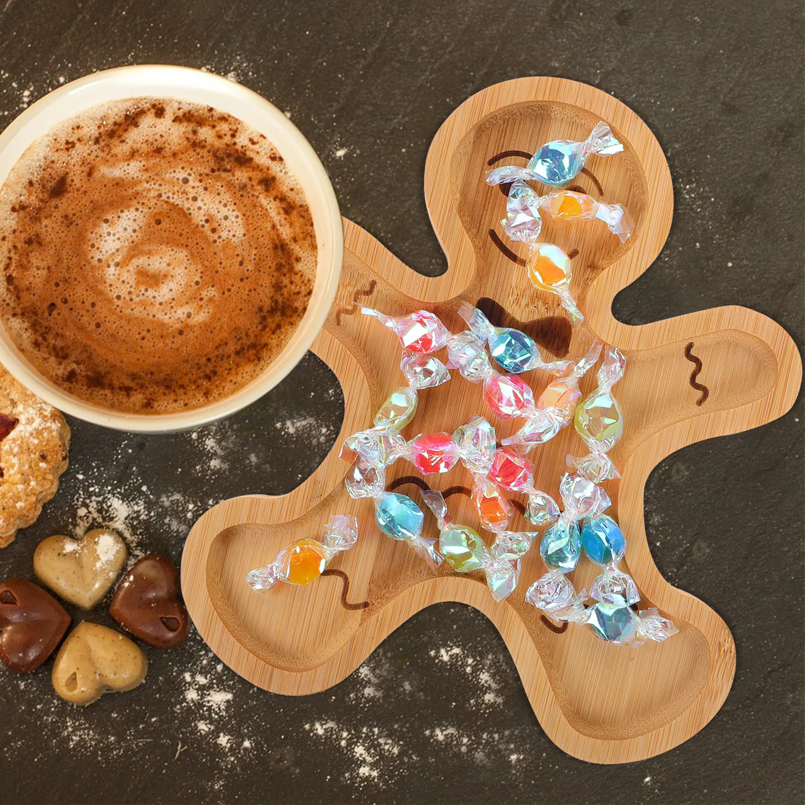 Gingerbread Tray Bamboo Holiday Treat Tray Creative Serving Platter Festive Snack Serving Board Decorative Holiday Party