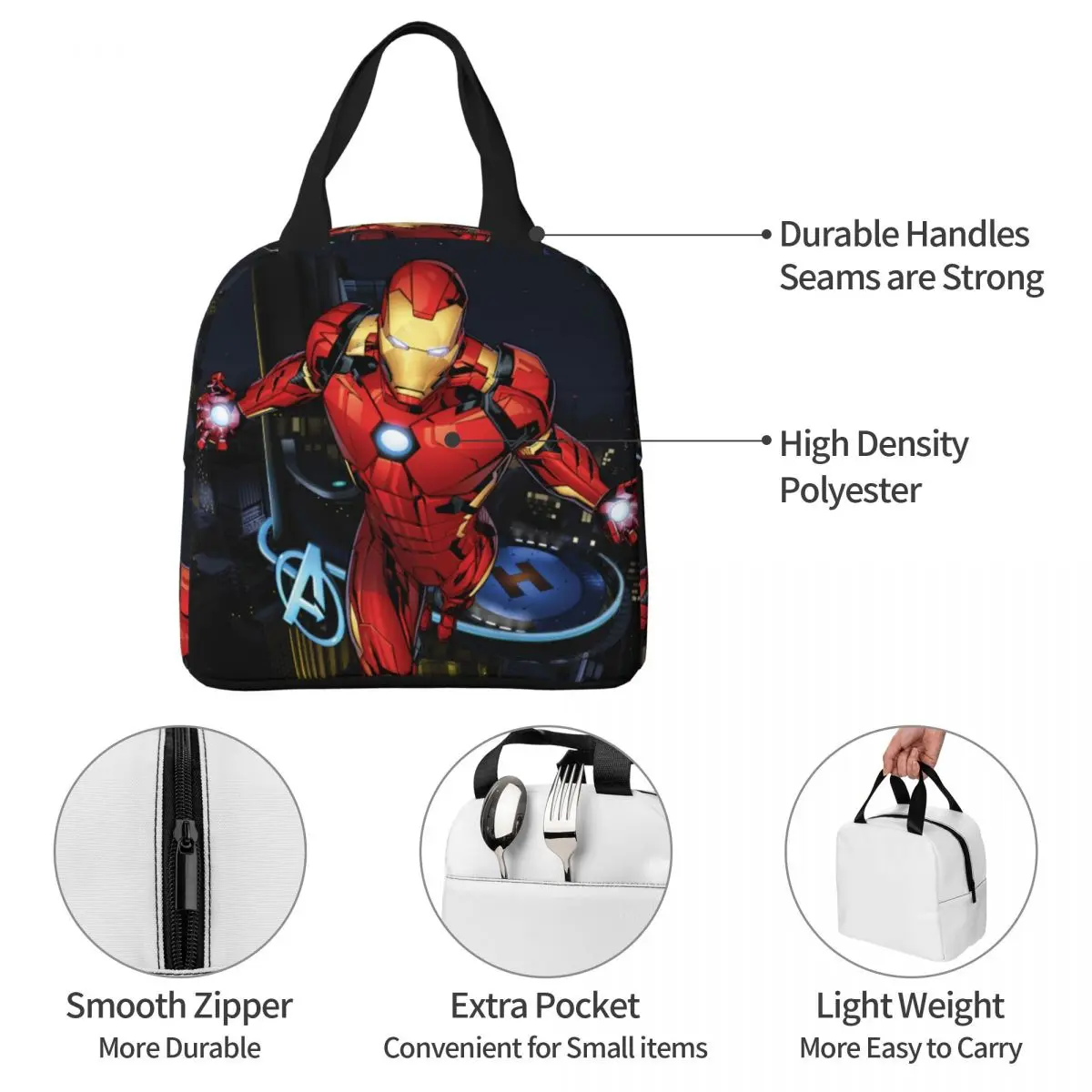 Iron Man Flying Forward Insulated Lunch Bag High Capacity Reusable Cooler Bag Lunch Box Tote School Picnic Food Handbags