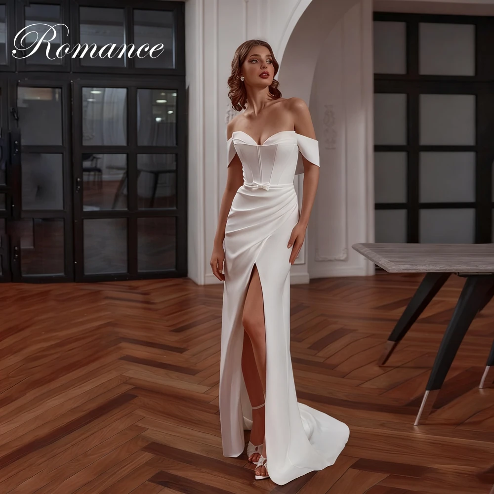 Sexy Pleat Mermaid Wedding Dress 2026 V-Neck Off The Shoulder High Side Split Open Back Bridal Gown Vestidos De Novia Customized