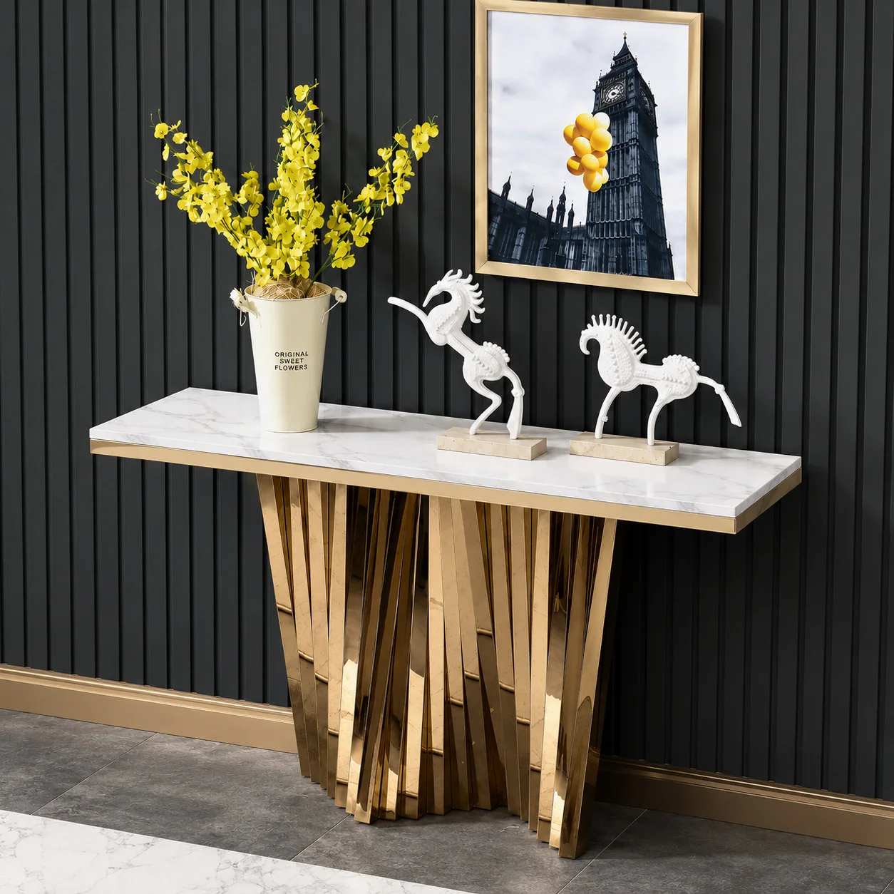 Light luxury marble entrance table Modern simple stainless steel entrance table Home corridor storage cabinet