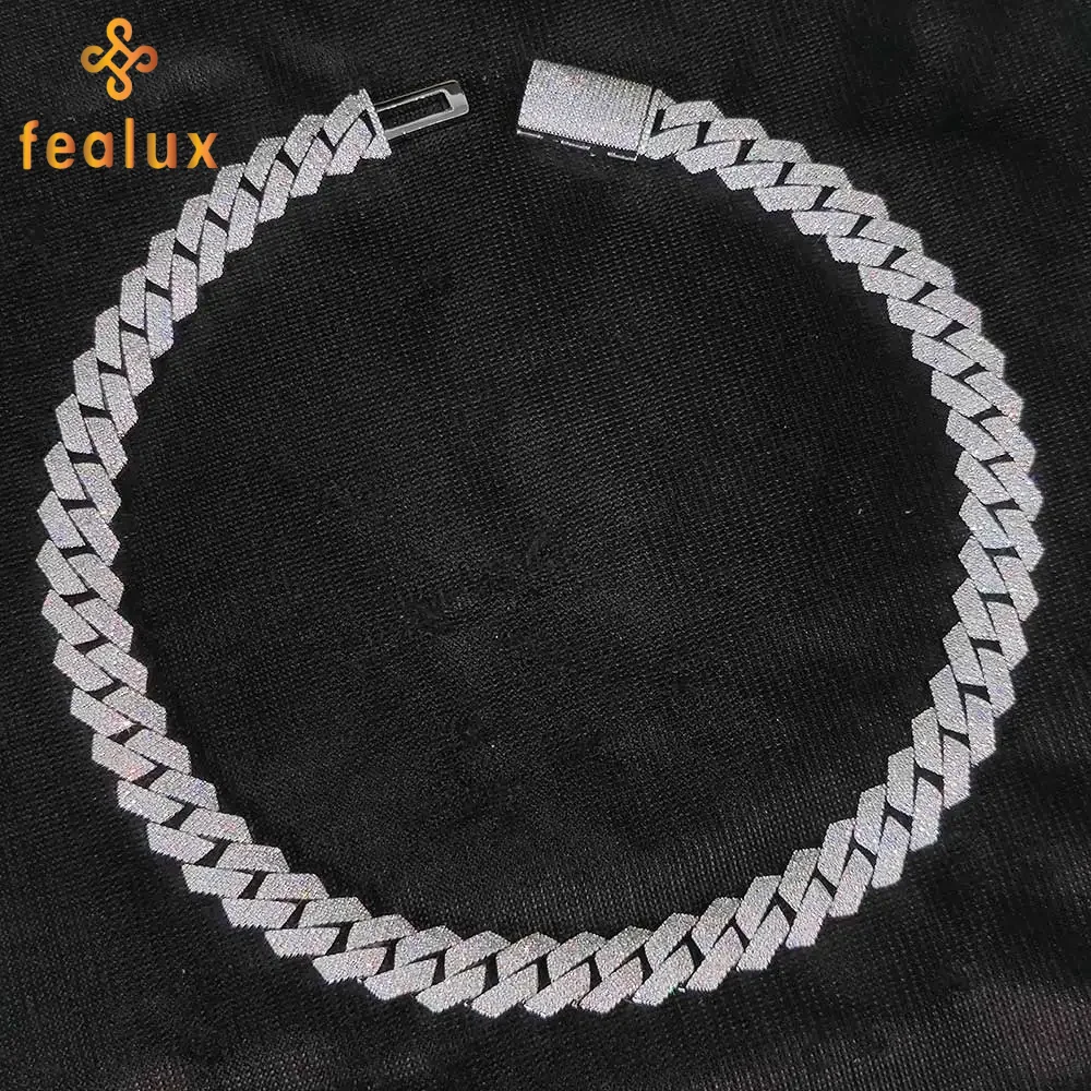 

Jewelry 15mm Cuban Chain Necklace White Gold Plated Iced Out Cz Prong Necklace Diamond Cuban Link Chain For Men