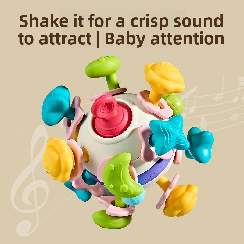 لعبة كرة عضاضة للأطفال من عمر 0 إلى 12 شهرًا، لعبة نشاط إمساك حسية للأطفال، عصا تسنين من السيليكون