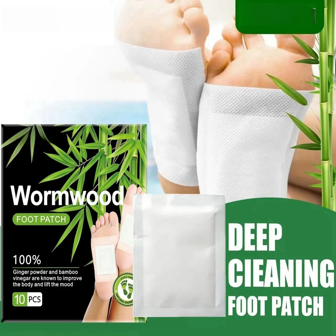 Argy Wormwood Bamboo Charcoal Foot Patch Dehumidification Foot Massage Improve Sleeping Foot Patch Care 10 Stickers