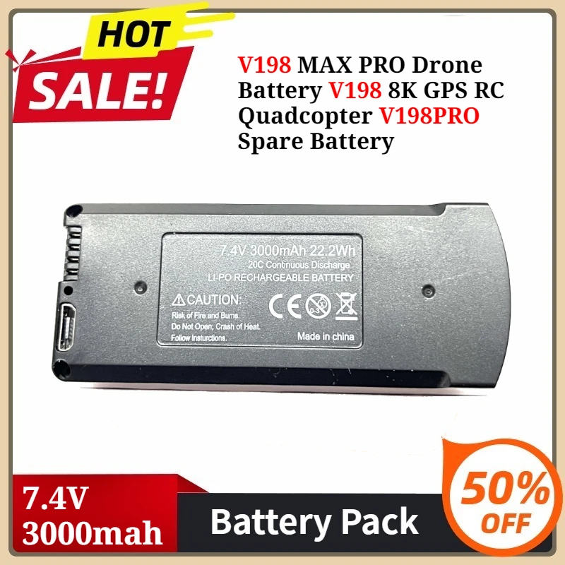 

V198 MAX PRO Drone Battery V198 8K GPS RC Quadcopter V198PRO Spare Battery Drone Parts 7.4V 3000mAh