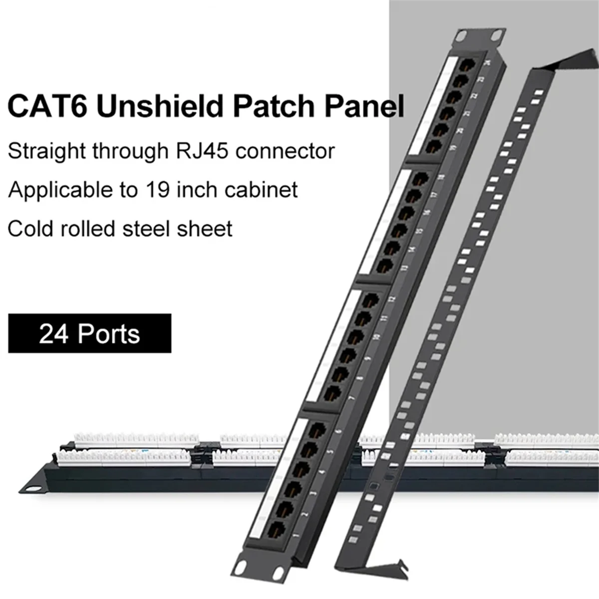 24 Ports CAT6 UTP RJ45 Patch Panel 19 Inch 1U Cable Frame Faceplate Rack Mount 50U Gold Plated, Rear