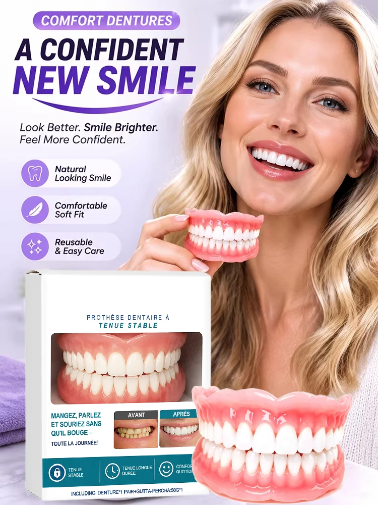 Premium Custom Upper & Lower Full Mouth Silicone Dentures, Lifelike Natural Teeth All-Day Comfort Boost Confidence & Oral Care