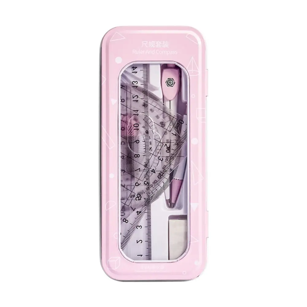 8PCS/Set Plastic Ruler Compasses Set Transparent Eraser Measuring Ruler Set Square Straight Ruler Protractor Students