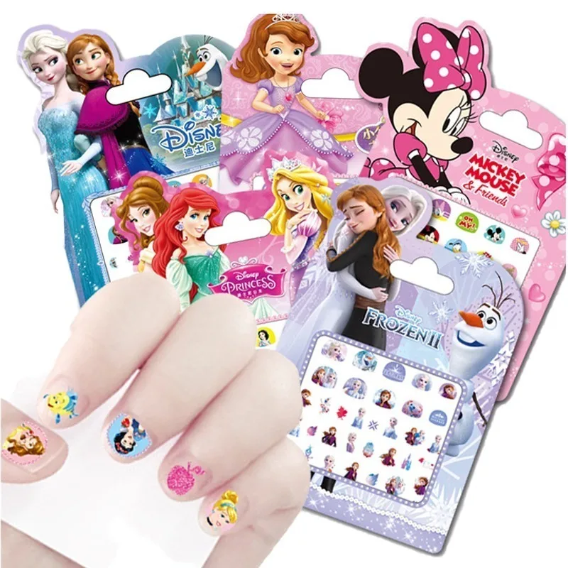 Autocollants pour Ongles de Dessin Animé Disney Frozen pour Enfant, Stickers de Maquillage de Princesse Minnie, Jouets d'Action, Cadeaux de Vacances