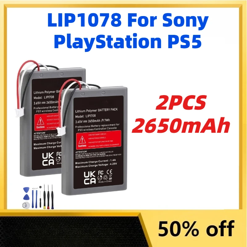 

2PCS 2650mAh Game Controller Battery LIP1078 PS5 for Sony PlayStation PS5 Replaceable Batteries Wireless Controller with Tools