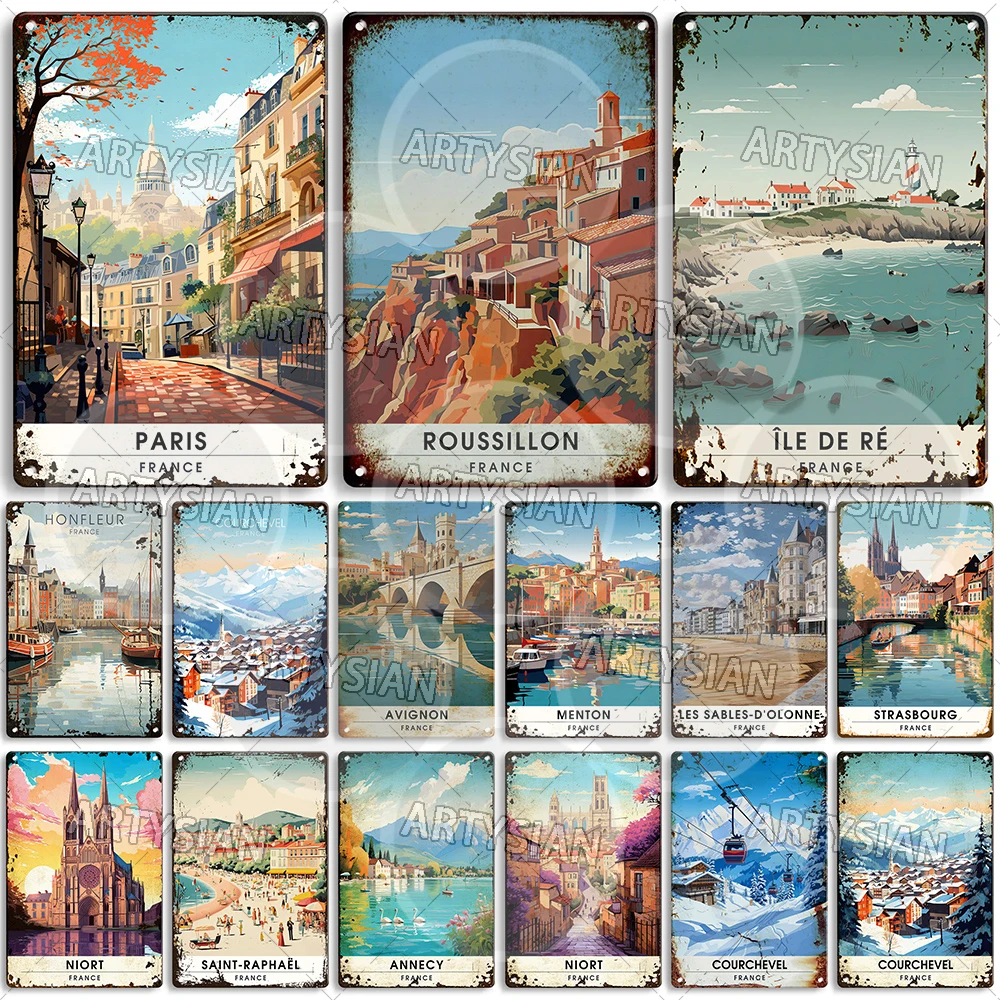 Металлическая вывеска France Travel Honfleur Strasbourg Île de Ré Saint-Raphaël Niort Annecy Paris Blanc Antibes Arles Cannes Avignon Металлическая вывеска France Travel Honfleur Strasbourg Île de Ré Saint-Raphaël Niort Annecy Paris Blanc Antibes Arles Cannes Avignon