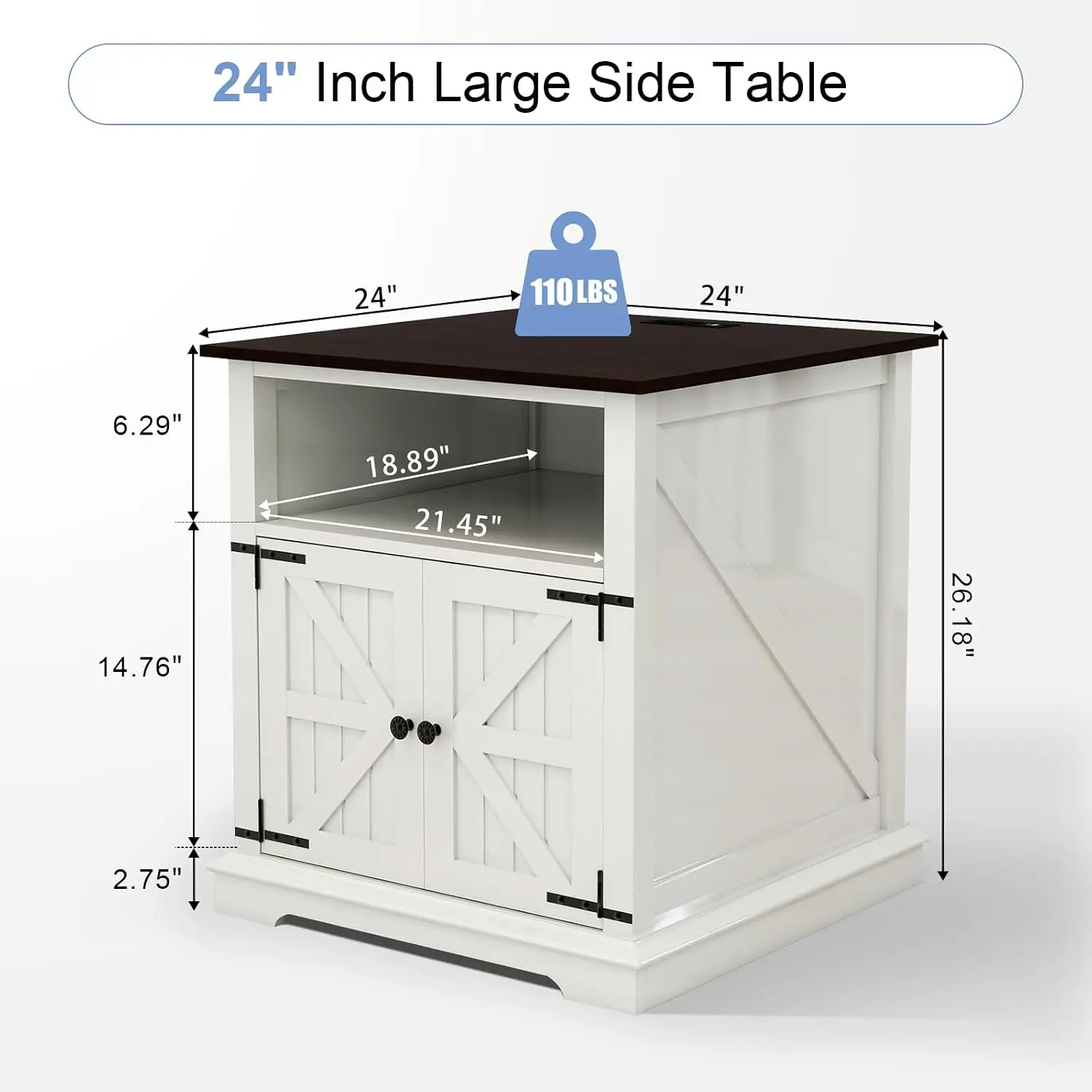 White End Table Set 2 with Charging Station 24
