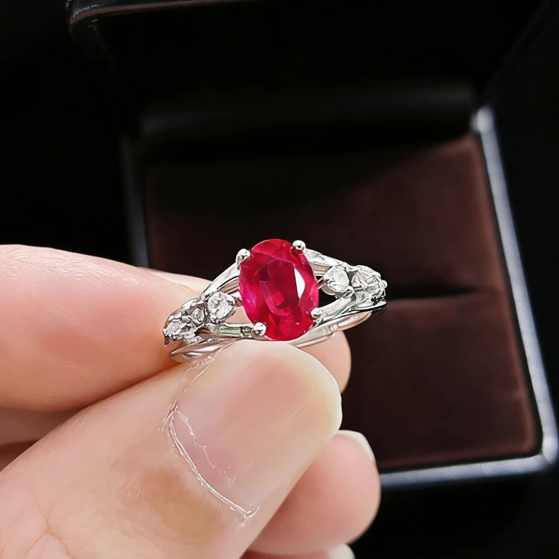 Oval Sapphire Engagement Ring - Twisted Branch-shaped Setting with Transparent CZ Gemstones - Vintage Wedding Promise Ring