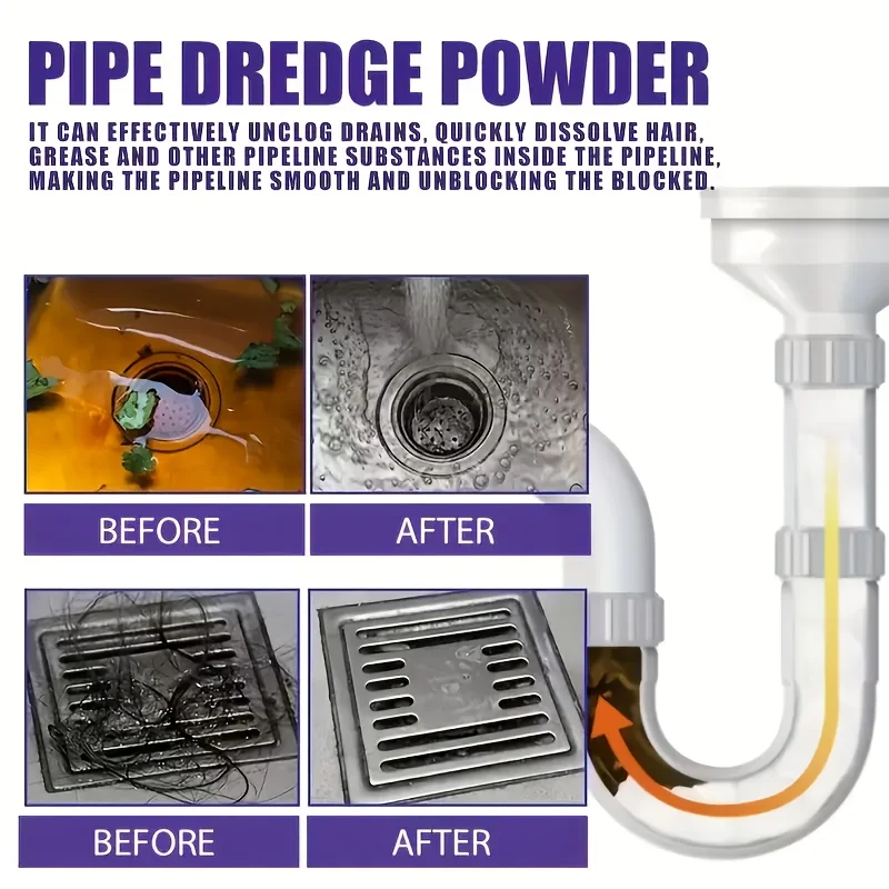 Drain Cleaner Powder Fast Hair Grease Dissolver For Kitchen Bathroom Toilet Pipes RV Plumbing Odor Control