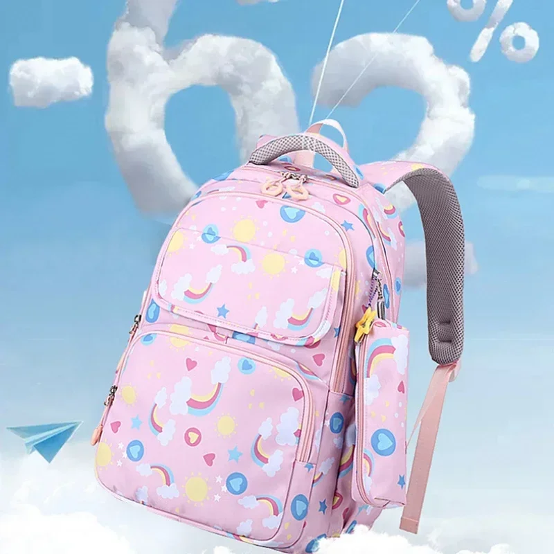 Mochila para meninas adolescentes, conjunto de livros escolares infantis para alunos elementares, mochila casual com lancheira, estojo para lápis, 3