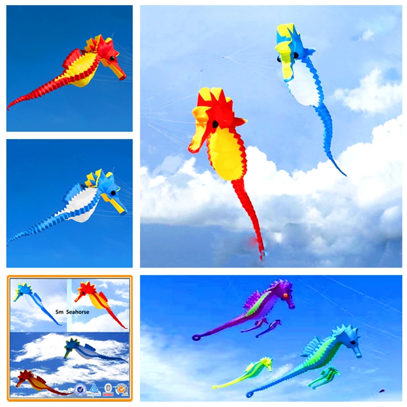 

free shipping large kites seahorse kite pendant soft kites for adult wheel outdoor play flying beach kite toy sports Large kite