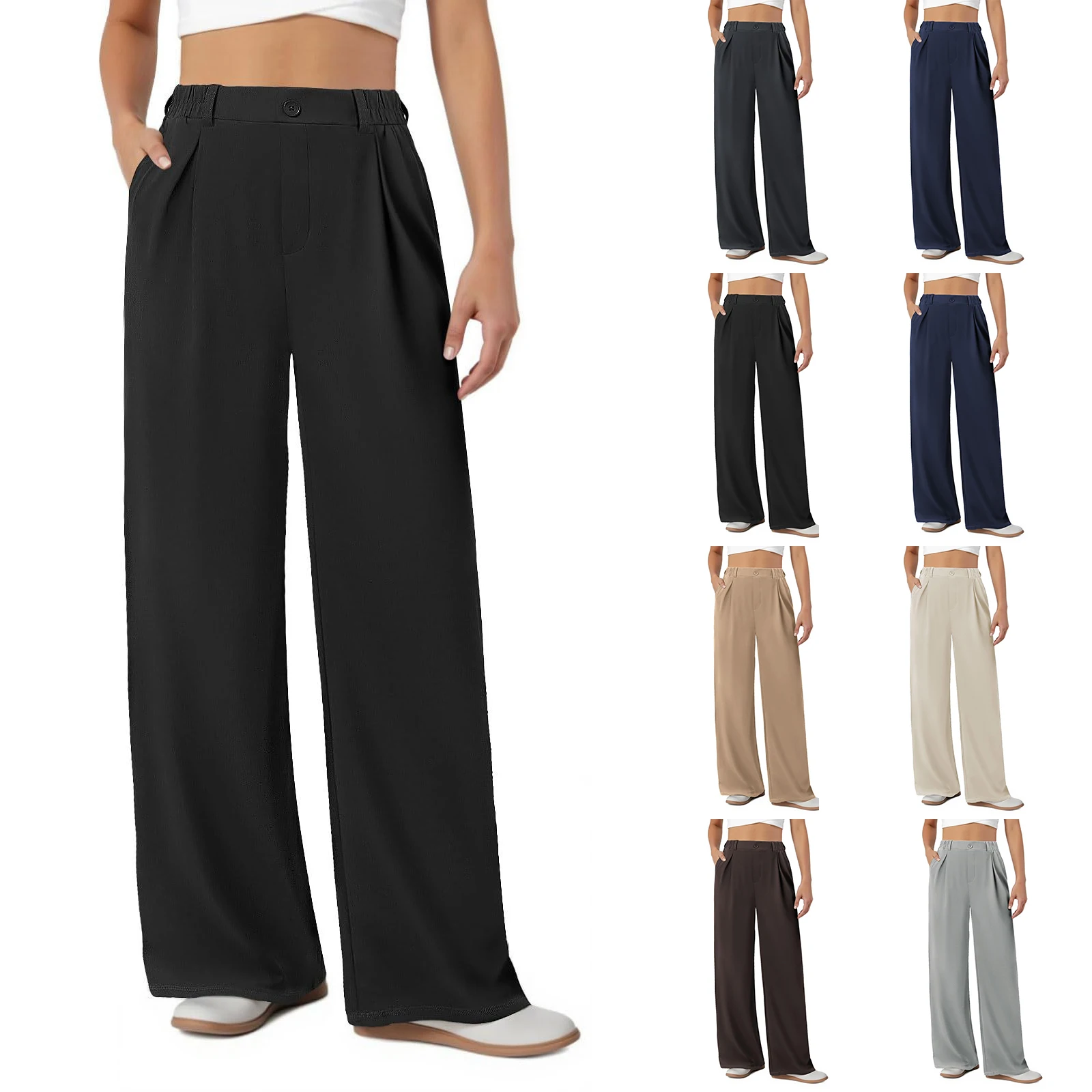 

Stylish Women'S Work Trousers Formal Trousers Business Casual Trousers Wide Leg Loose Fitting High Waisted Solid Color Trousers