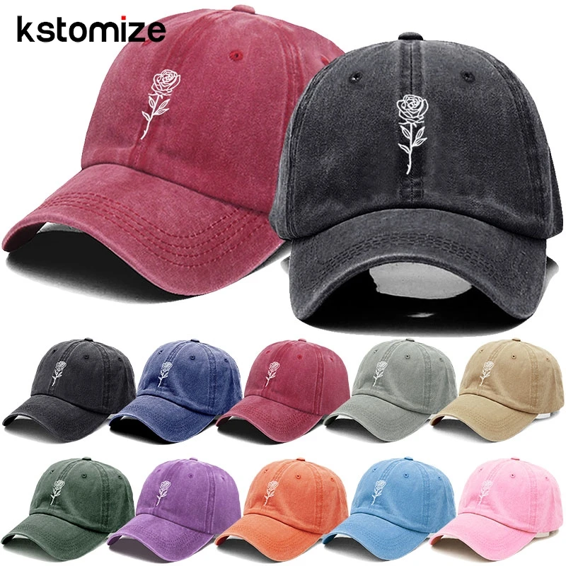 Rose flower Embroidered Baseball Caps for Men Women Retro Soft Washed Cotton Dad Hat Snapback Cap Wholesale Dropshipping