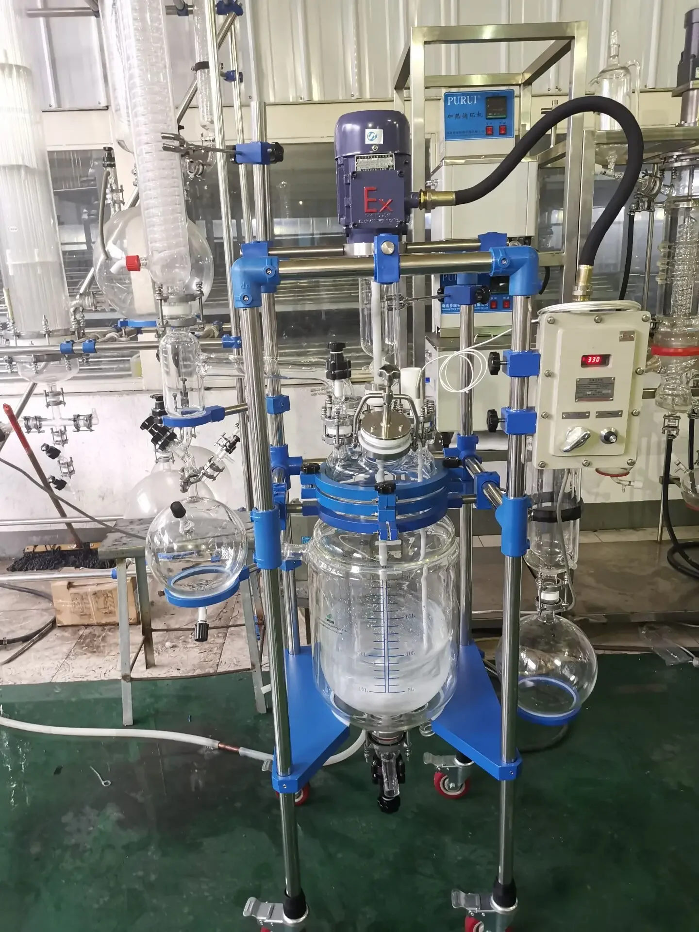 Chemical Stirring Glass Reactor Jacketed Heating and Cooling 10-50l Cstr  Stirring Glass Reactor