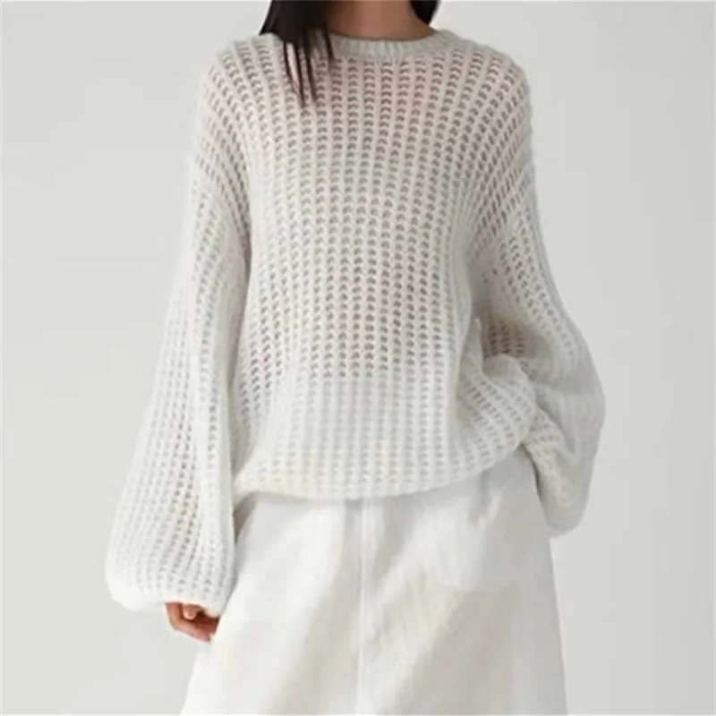 

Women's sweater New elastic knitted long sleeved top for autumn 2025 Seahorse wool blend round neck pullover y2k Women's jumper