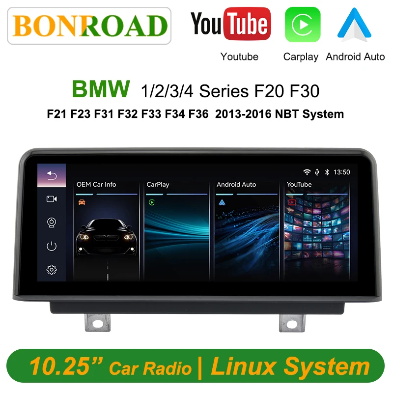 10,25" Nuovo Lettore Multimediale per Auto con Carplay Wireless e Android Auto Linux per BMW Serie 1/2/3/4 F20 F21 F23 F30 F31 F32 F33 F45 F36 2013-2017 Sistema NBT Airplay Autolink Youtube Headunit