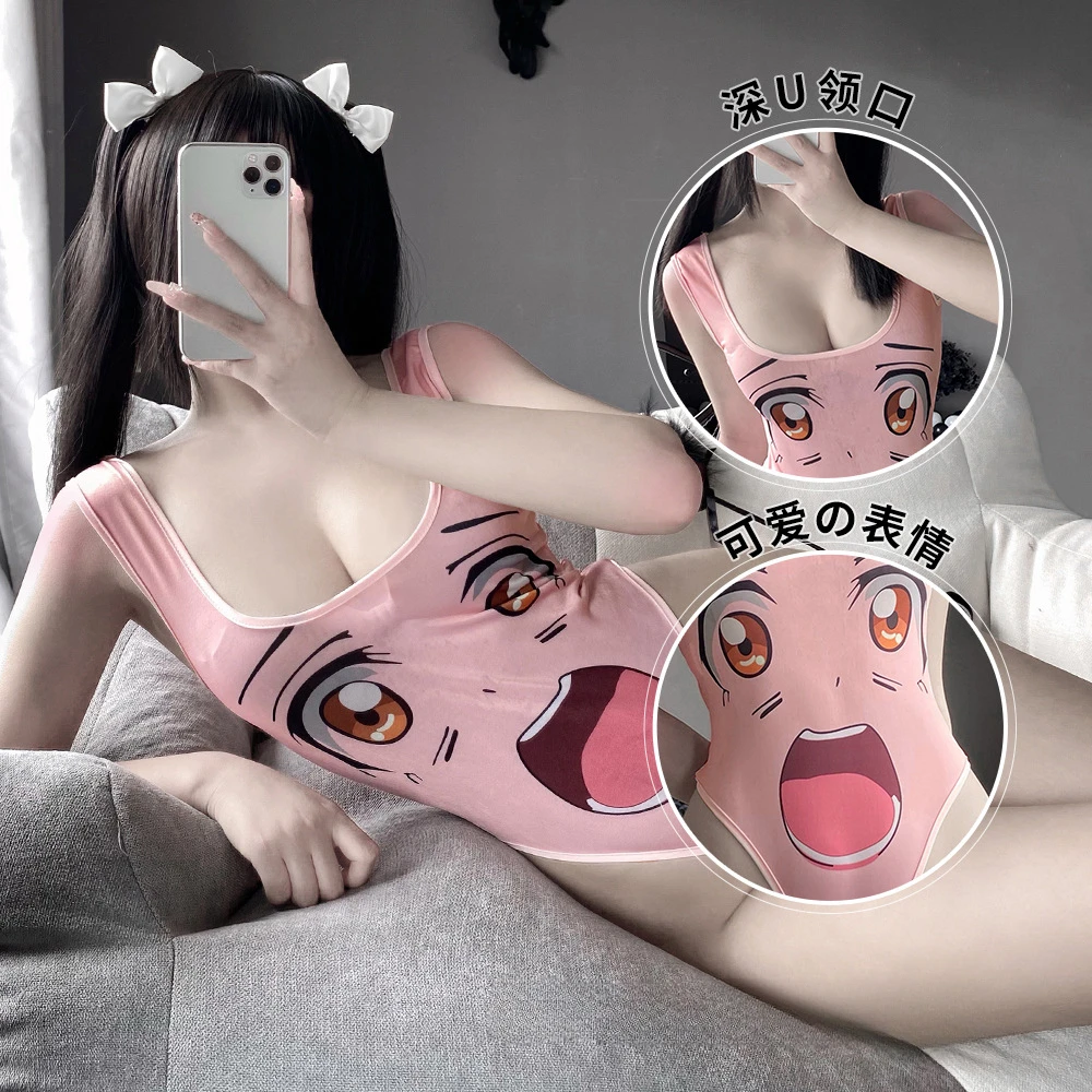 Anime giapponese con apertura sul cavallo Body da donna sexy Sukumizu Cosplay Costumi da ragazza della scuola Gioco di ruolo Babydoll Lingerie Body perizoma