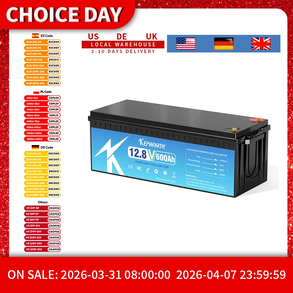 

KEPWORTH New 12V 600Ah LiFePO4 Battery Build in 200A BMS with Deep Cycles, for Boat, Rv, Solar, Off-grid Applications