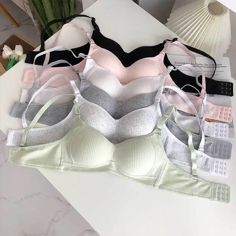 Simple Gather Bras for Women Students Adjustable Breathable Cotton Bra Underwear Pure Color No Steel Ring Developmental Bralette