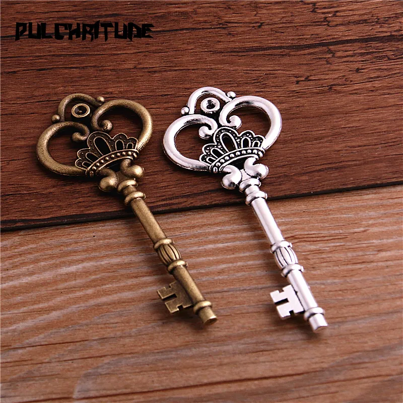 2Pcs 6 Color Metal Alloy Lovely Large Crown Key Charms Vintage Jewelry Keys Charms 32*84mm