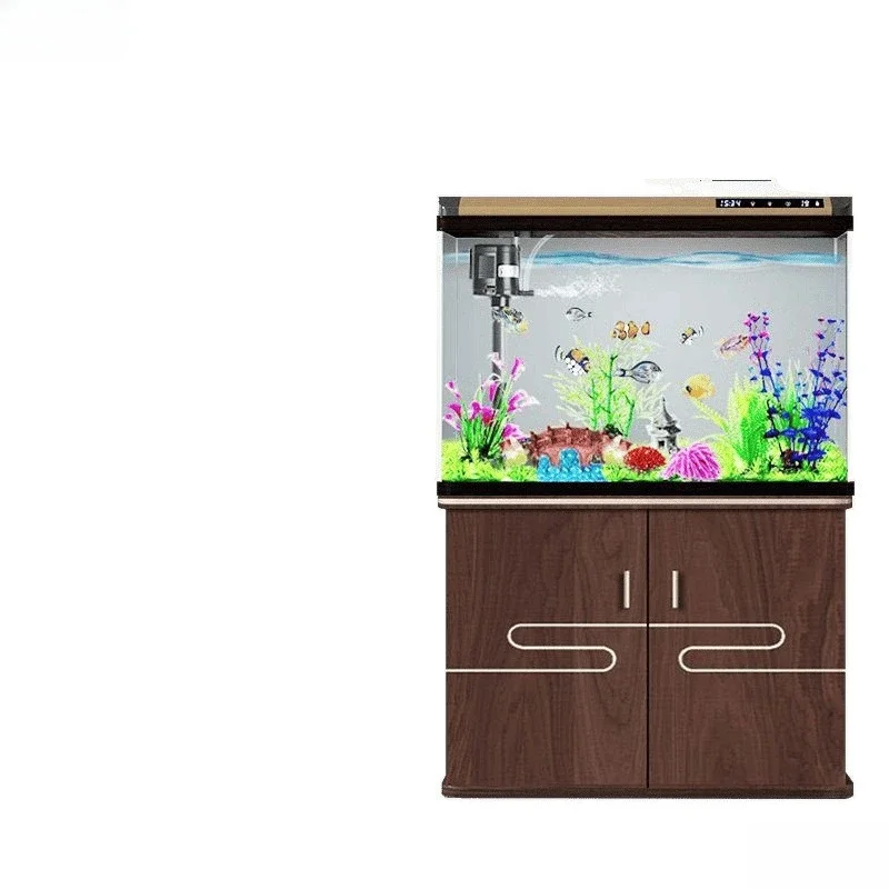 Living room glass large, medium and small with cabinets integrated ecological goldfish tank