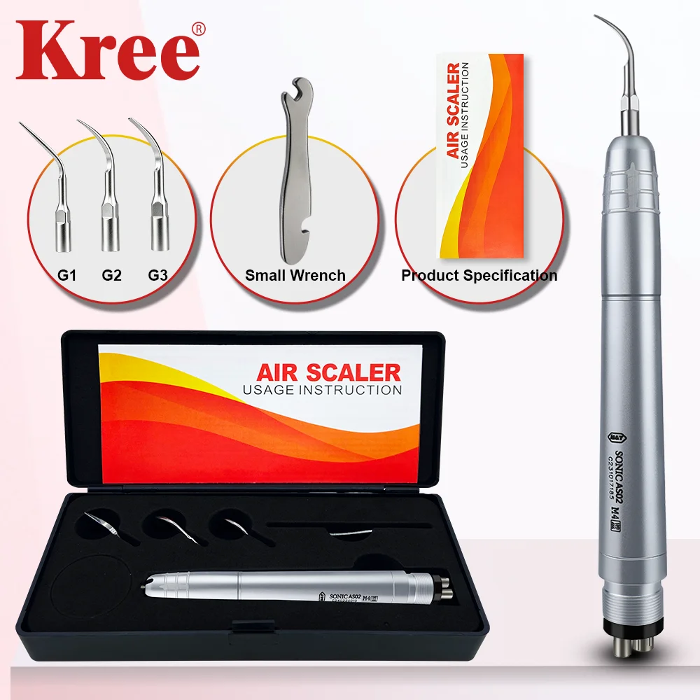 Dental Air Scaler 2/4 Holes Air Powered Teeth Cleaning Handpiece 3 Working Tips For Remove Tartar Stains