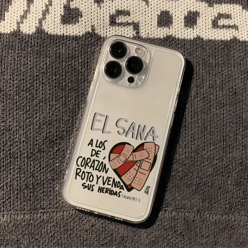 Retro Spanish Faith Quote Bandaged Heart Graphic Transparent Phone Case Slim Anti‑Scratch TPU Shell For Apple iPhone