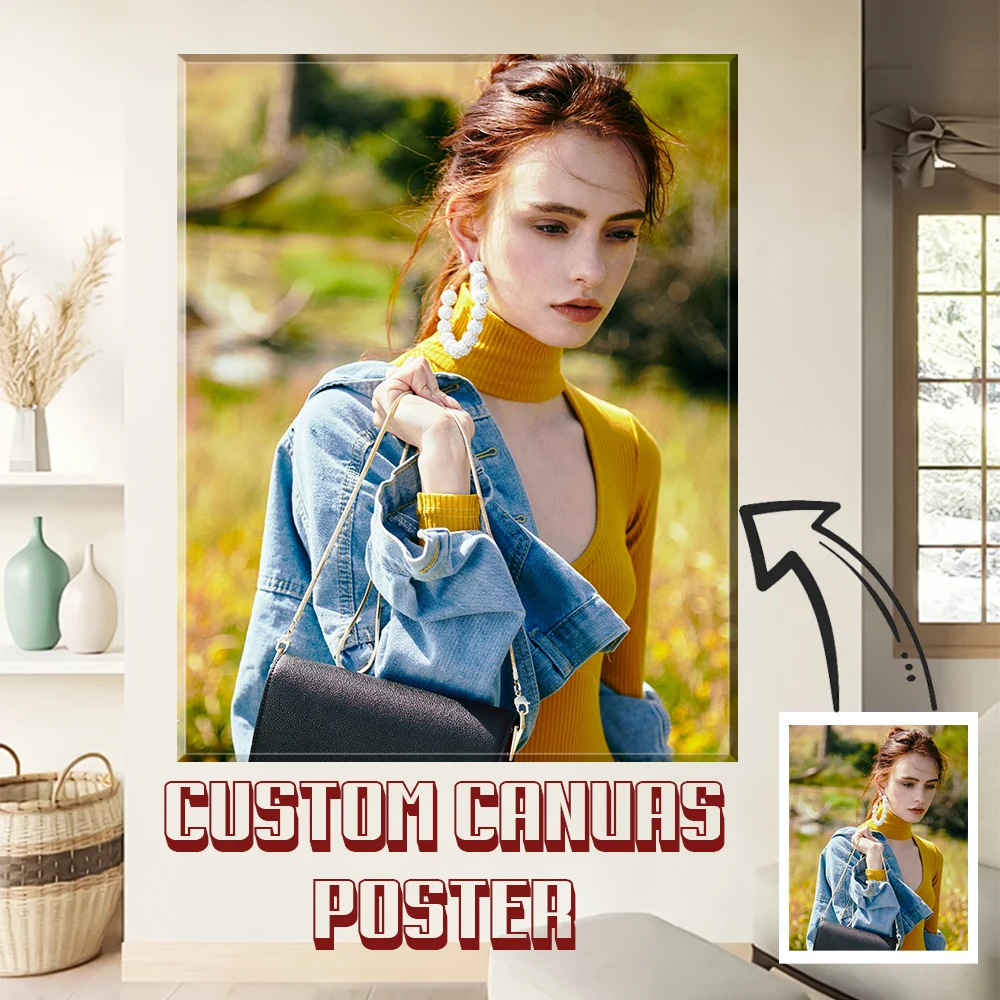1pc Customized Unframed Poster, Personalized Canvas Print Of Family Photos, Wedding, Anniversary, Ideal Unique Gift For Bedroom,