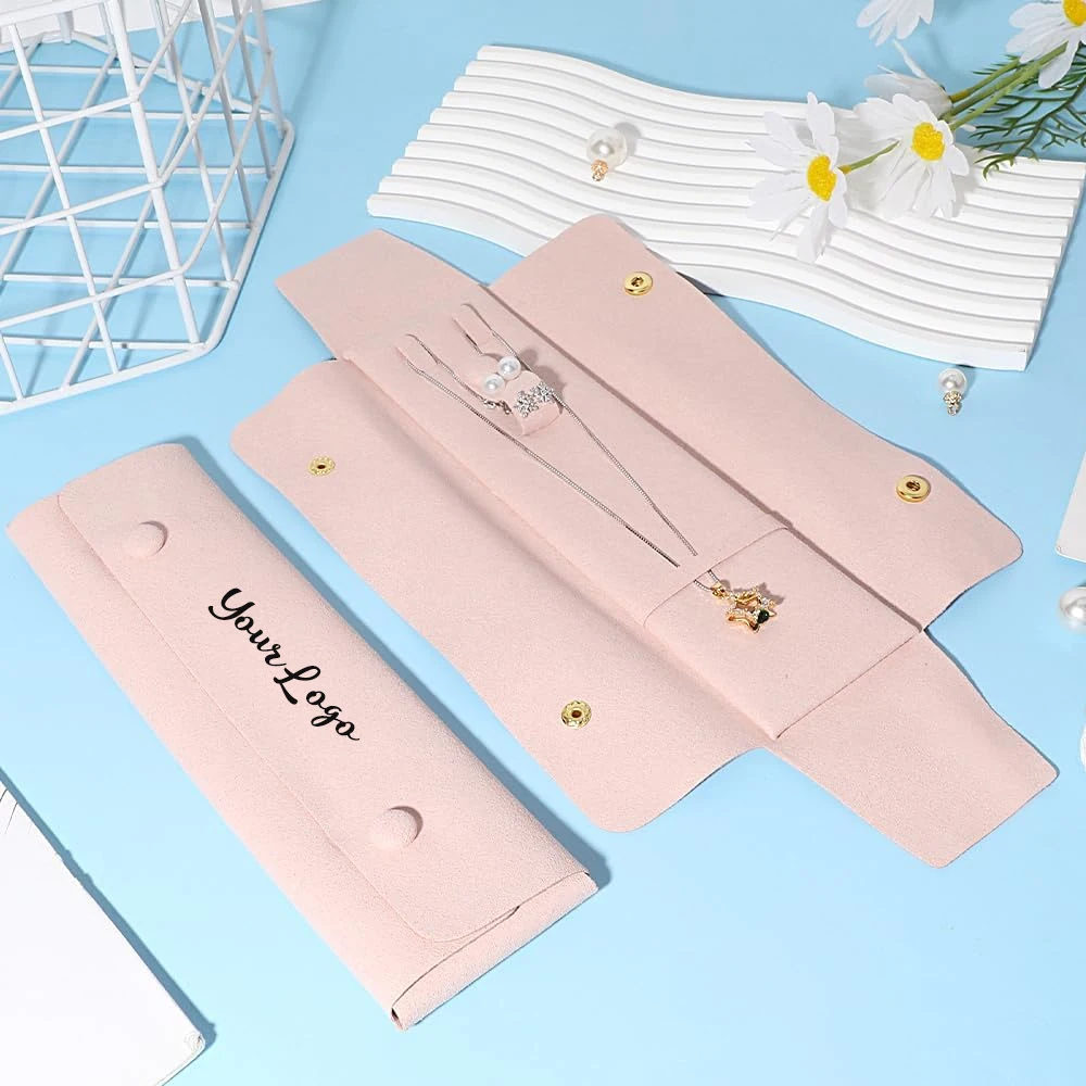 

Custom Logo Long Chain Box Earring Necklace Pendant Case Pouch Portable Microfiber Jewelry Gift Bag for Women Mother's Day Party