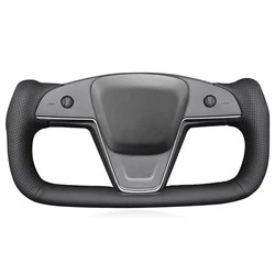 Black Faux Leather Car Steering Wheel Cover for Tesla Model S Model X 2021 2022 2023 2024