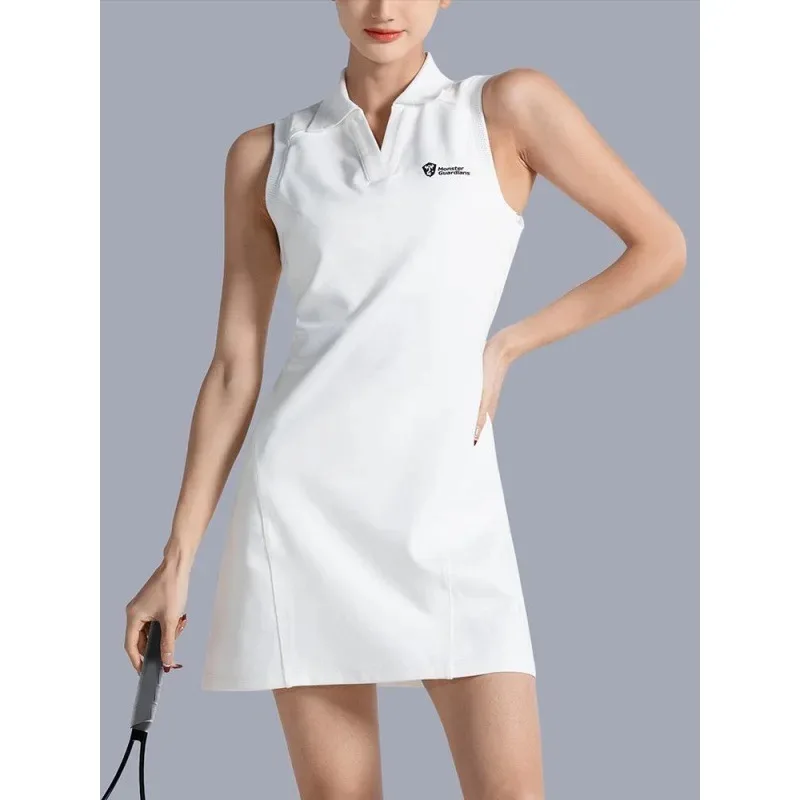 White POLO Dress Skirt Women\'s Golf Wear Sport Tennis Outfit Beach Badminton Clothing Outdoor Activities Tracksuit Girl 2024 New