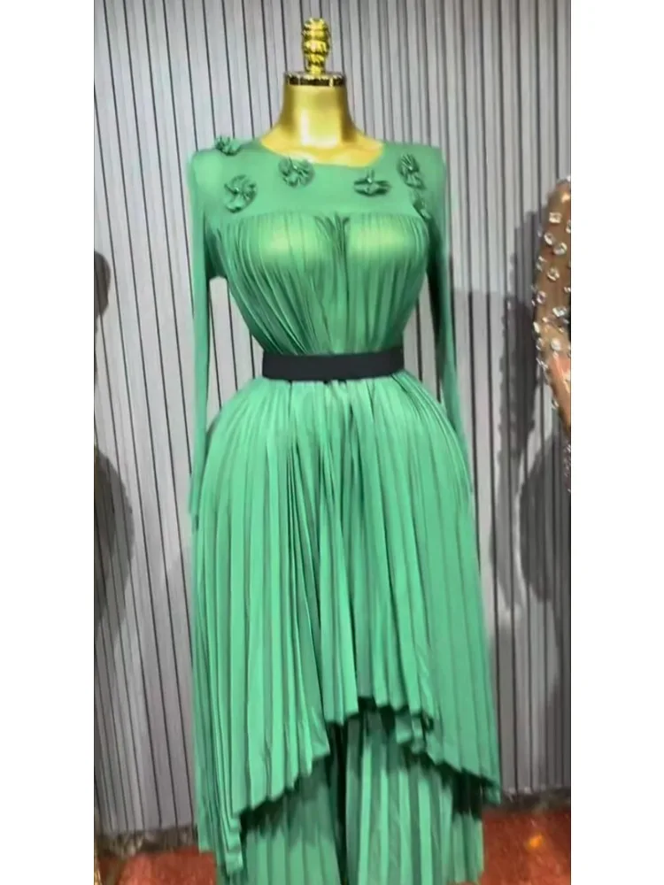 Miyake Pleats 2025 ฤดูใบไม้ผลิและฤดูร้อน Handmade ดอกไม้ลูกปัดตกแต่งกางเกงขากว้าง 2 ชิ้นผู้หญิงพรีเมี่ยมชุด