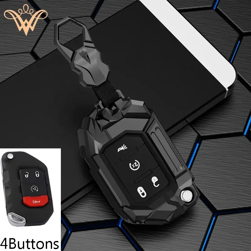 Zinc Alloy Car Key Case Cover For Jeep Gladiator JT Sahara JLU Wrangler JL Rubicon 2018 2019 2 3 4 Button Flip Remote