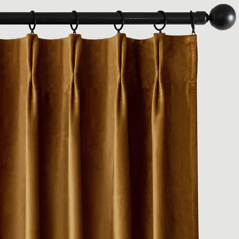 Real Pinch Pleated Velvet Curtains with Rings & Clips & Hooks Thick Luxury Pleat Blackout Suede Modern Drapes Thermal Insulated