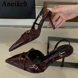 Aneikeh Designer Pointed Toe Back Buckle Strap Women Pumps Elegant Slingback Sandals High Heels Party Dress Shoes Zapatos Muje