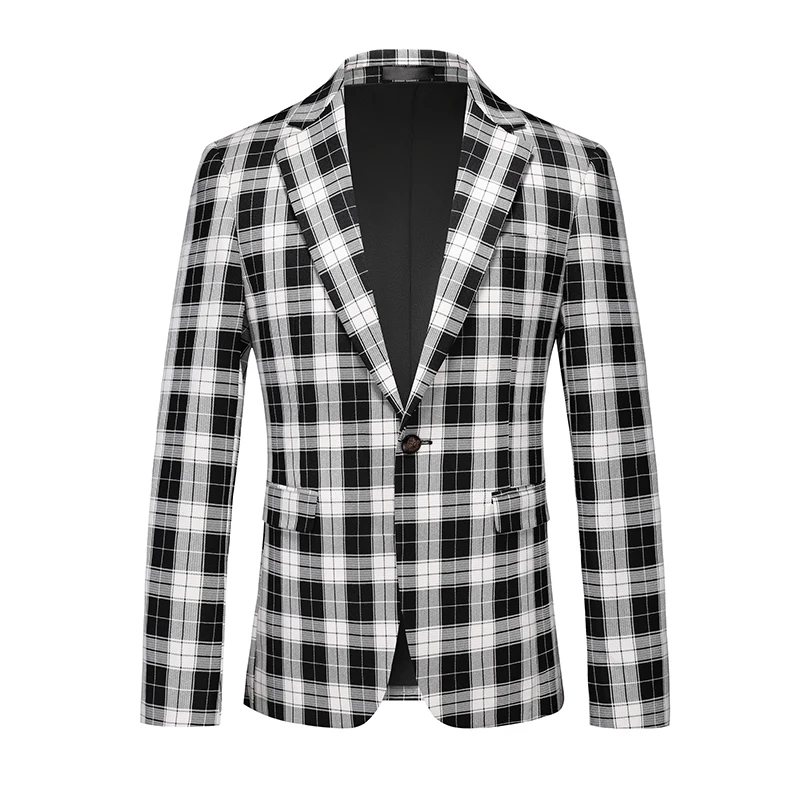Single Breasted Plaid Suit Men\'s Clothing Fashion Simple Men Business Social Wedding Party Tuxedo Dress Blazers Jacket
