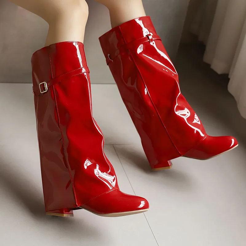 

Round Toe Women's Leather Boots Female Shoes Sexy Thigh High Heels High Sexy Winter Footwear Ladies Over-the-Knee Autumn Rubber