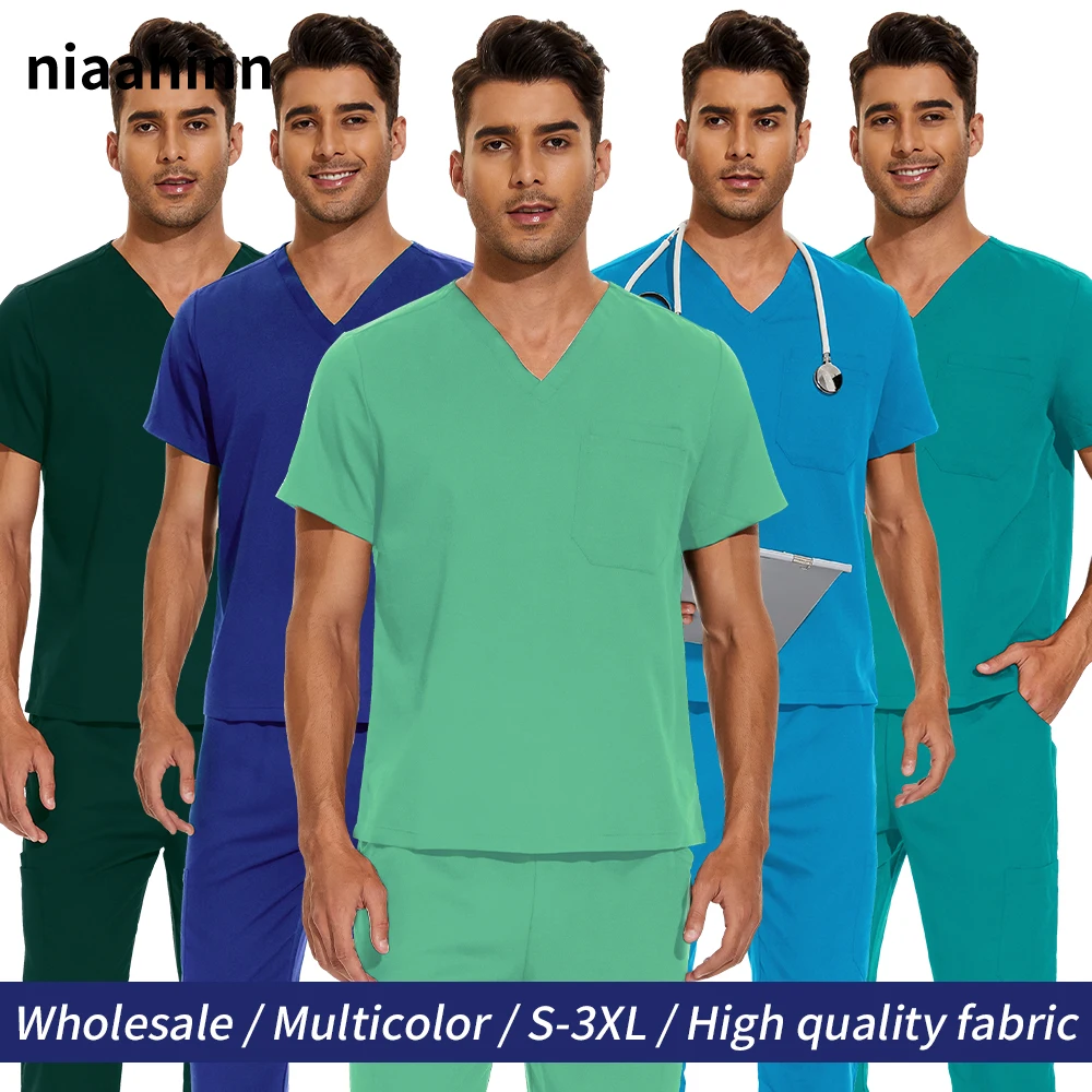 Médico Scrubs Tops dos homens, Enfermeira Calças Ternos, Uniformes Médicos, Lab Workwear, Odontologia, Médico Traje, Conjuntos Cirúrgicos, Plus Size